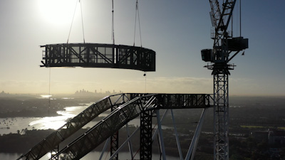 Time-lapse of heavy crane lift at Rhodes Central Sydney infrastructure project