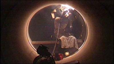 Cinematography of large pipe welding on a civil engineering site