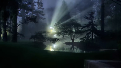 Light streaming through fog at Pirramimma at night