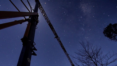 Construction crane at Pirramimma beneath a star-filled night sky