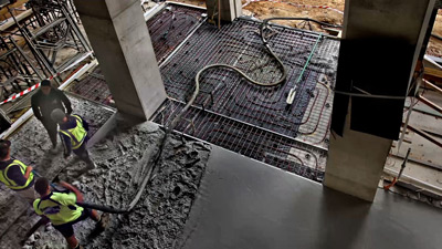 Internal concrete floor pour with underfloor heating at Pirramimma