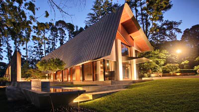Completed Pirramimma boutique residence glowing in the dusk light