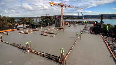 Time-lapse camera mounted to scaffolding for the Ikon Apartments project